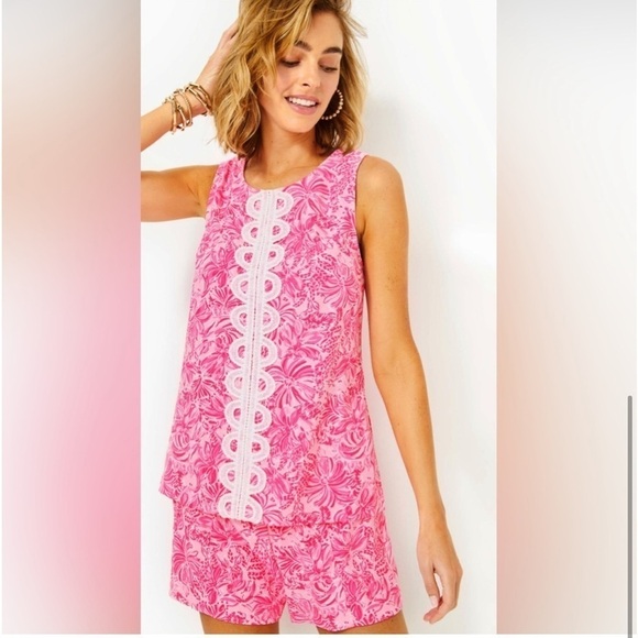 Lilly Pulitzer FOLA SLEEVELESS TOP PINK BLOSSOM FOXY LLAMA - Picture 15 of 15